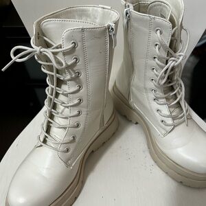 Women's White Lace-Up Boots